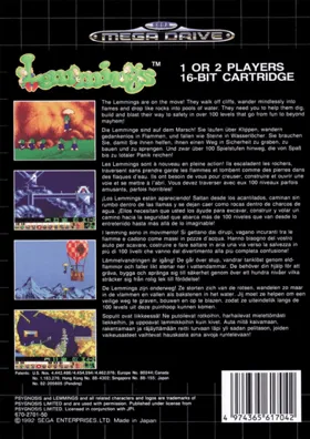 Lemmings (Europe) box cover back